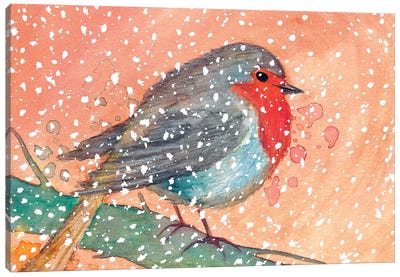 Robin In Winter Canvas Art Print - The Cosmic Whale