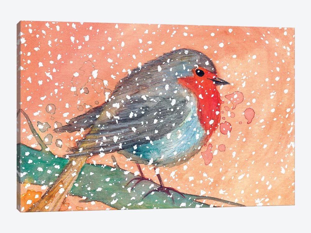 Robin In Winter by The Cosmic Whale 1-piece Canvas Art