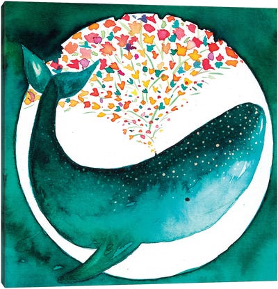 Whale And Flowers Canvas Art Print - The Cosmic Whale
