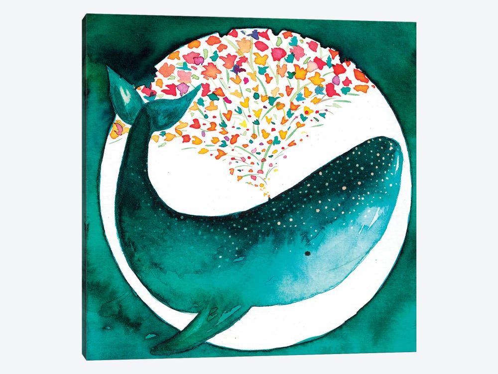 Whale And Flowers by The Cosmic Whale 1-piece Canvas Wall Art