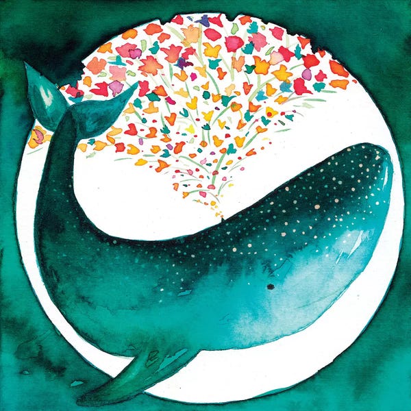 Kids Ocean Life Art: Whale And Flowers by The Cosmic Whale