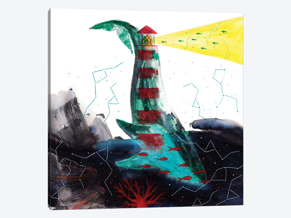 Whale And Lighthouse by The Cosmic Whale 1-piece Art Print