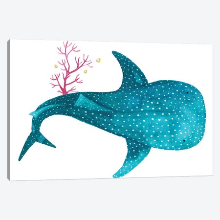 Whale Shark With Coral Canvas Print #TCW48} by The Cosmic Whale Canvas Artwork