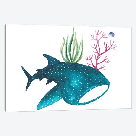 Whale Shark With Corals Canvas Print #TCW49} by The Cosmic Whale Canvas Wall Art