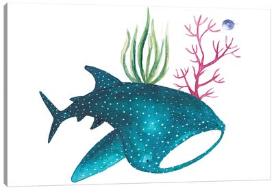 Whale Shark With Corals Canvas Art Print - The Cosmic Whale