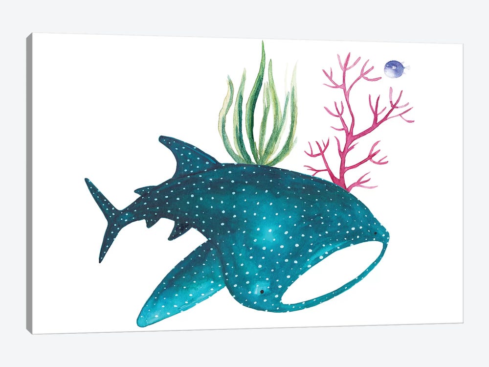 Whale Shark With Corals by The Cosmic Whale 1-piece Canvas Print