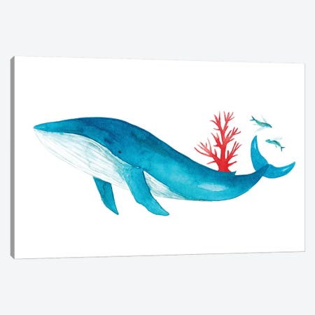 Blue Whale With Coral Canvas Print #TCW4} by The Cosmic Whale Art Print