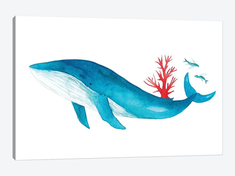 Blue Whale With Coral by The Cosmic Whale 1-piece Canvas Artwork