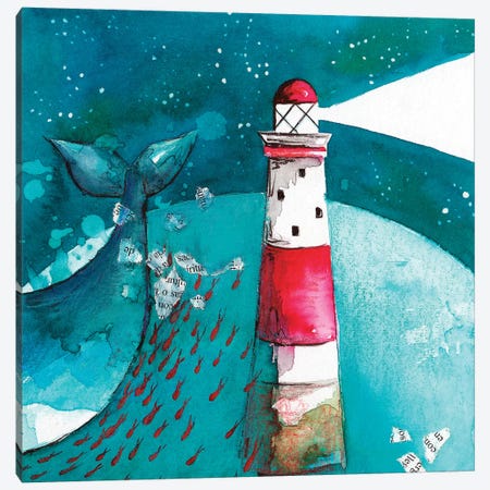 Whale With Lighthouse Canvas Print #TCW50} by The Cosmic Whale Canvas Print