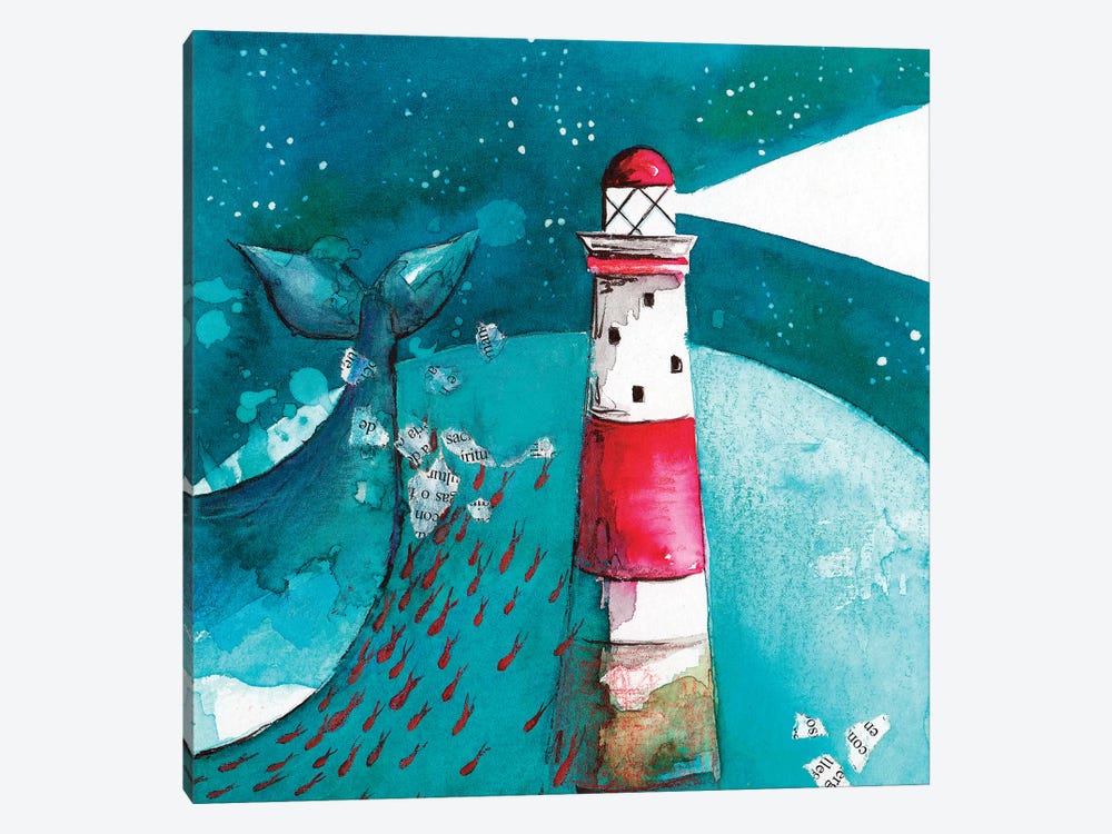 Whale With Lighthouse by The Cosmic Whale 1-piece Canvas Art Print
