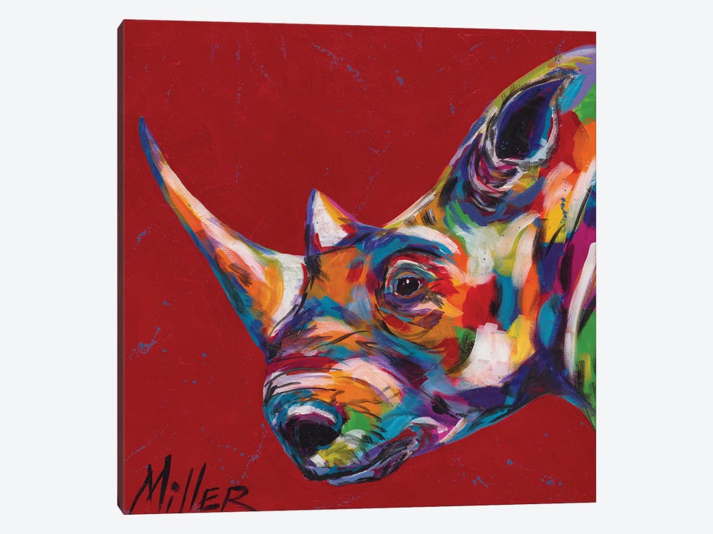 White Rhino On Red by Tracy Miller 1-piece Canvas Art