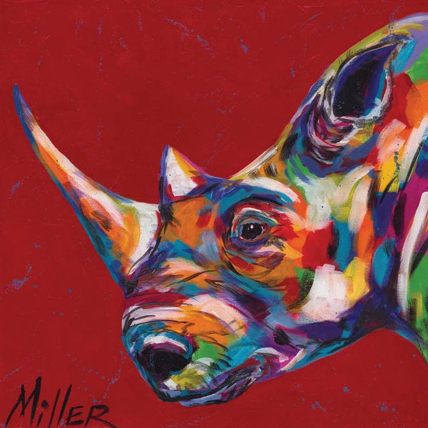 Rhinoceroses: White Rhino On Red by Tracy Miller