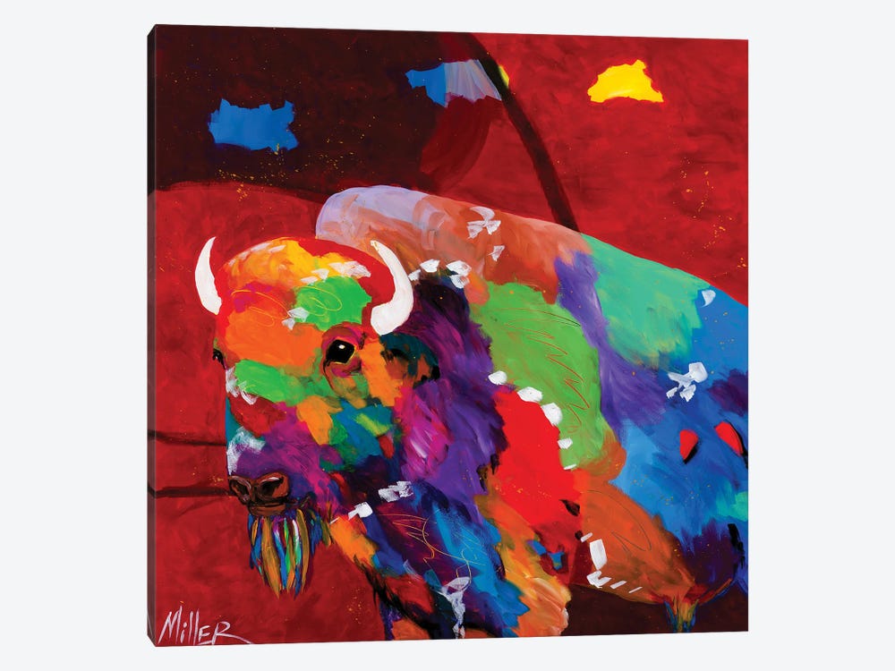 Bison and Red Sky by Tracy Miller 1-piece Canvas Art Print