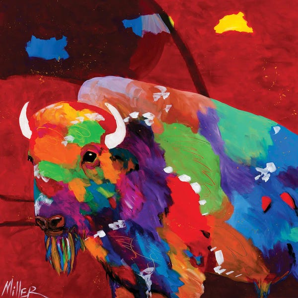 Bison & Buffaloes: Bison and Red Sky by Tracy Miller
