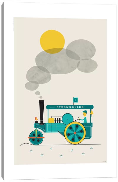 Steamroller Canvas Art Print - Gray & Yellow Art
