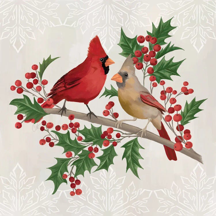 Snowflakes And Cardinals by Cat Thurman Designs wall art