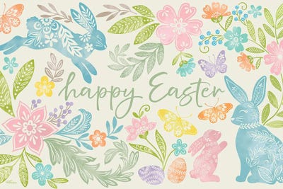 Canvas Art Prints: Happy Easter Floral Bunny by Cat Thurman Designs
