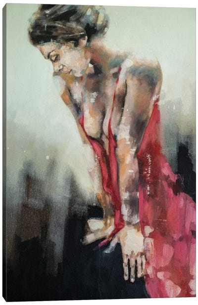 Figure With Red Dress 9-9-19 Canvas Art Print - Thomas Donaldson
