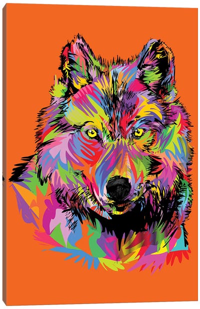 Lady Wolf On Orange Canvas Art Print - TECHNODROME1