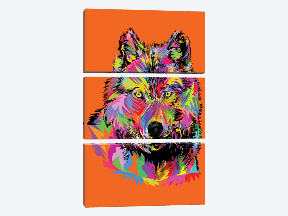 Lady Wolf On Orange by TECHNODROME1 3-piece Canvas Print