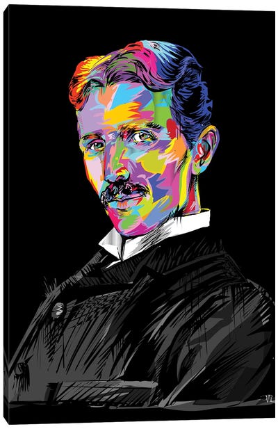 Tesla On Blue Canvas Art Print - Inventor & Scientist Art