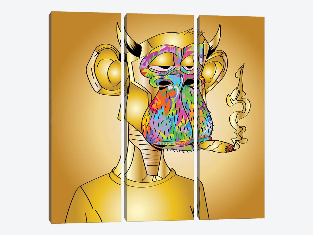 Golden Bored Ape Drome by TECHNODROME1 3-piece Canvas Art