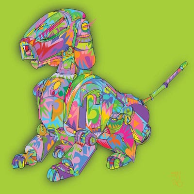 Green - Framed Canvas Art: Robot Dog 2025 by TECHNODROME1