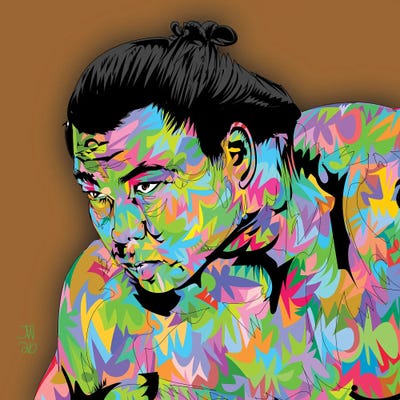 Green - Framed Canvas Art: Sumo On Tan 2026 by TECHNODROME1