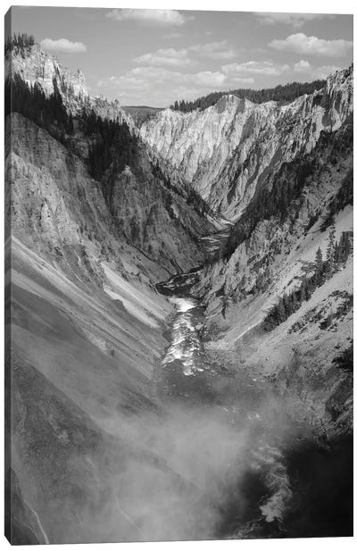 The Yellowstone In Black And White Canvas Art Print - Yellowstone National Park Art