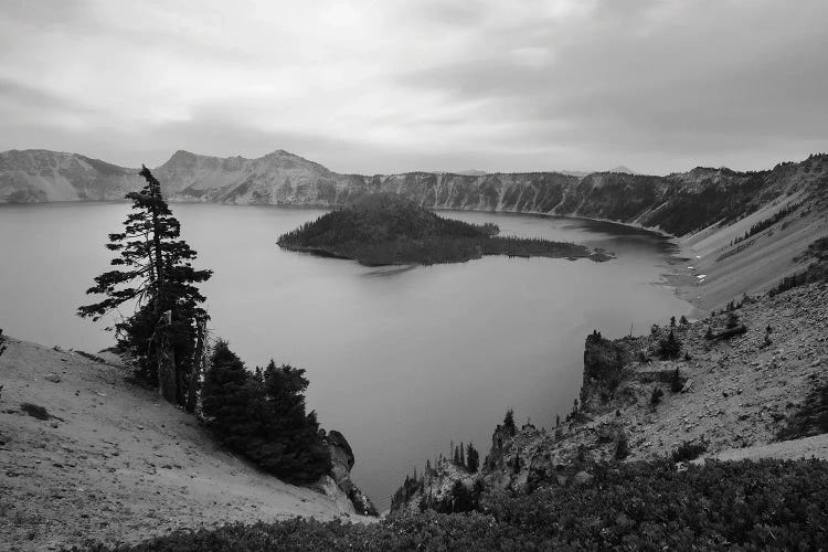 Serenity At Crater Lake In Black And White