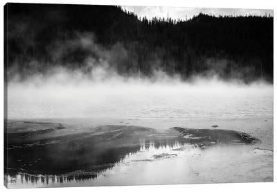 Steaming Yellowstone In Black And White Canvas Art Print - Wyoming Art