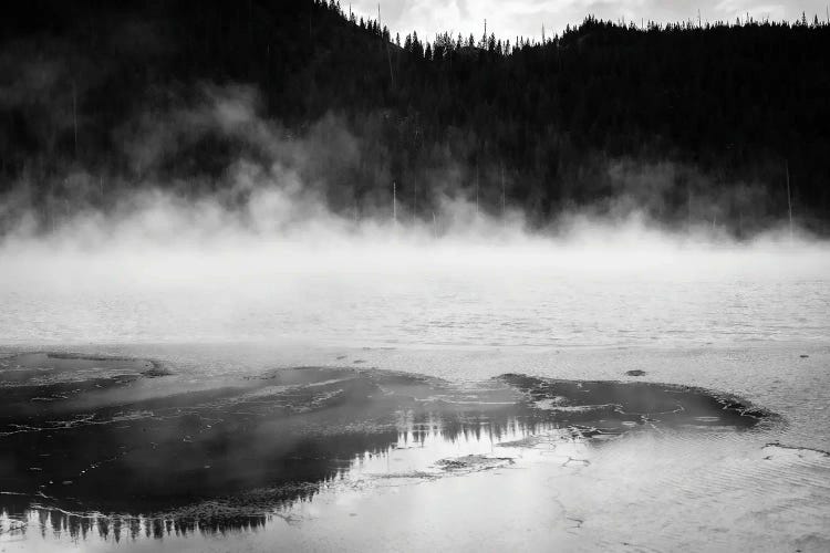 Steaming Yellowstone In Black And White