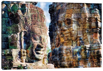 Cambodia, Angkor Watt, Siem Reap, Faces of the Bayon Temple Canvas Art Print - Cambodia Art