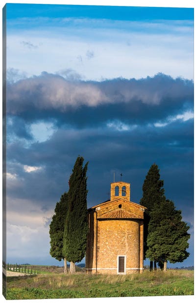Italy, Tuscany, Val Di D'Orcia, Vitaleta chapel in the morning. Canvas Art Print - Vineyard Art