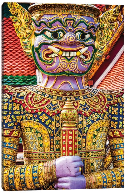 Thailand, Bangkok, Yaksha at Wat Phra Kaeo The Grand Palace Canvas Art Print - The Grand Palace