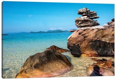 Thailand, Phuket, Phi Phi Islands, Rock display at Island Beach Canvas Art Print - Thailand Art