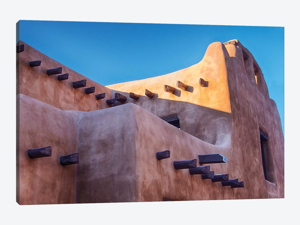 USA, New Mexico, Sant Fe, Adobe structure with protruding vigas and Snow by Terry Eggers 1-piece Art Print