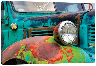 USA, Washington State, Old Colorful Field Truck in field Canvas Art Print - Trucks