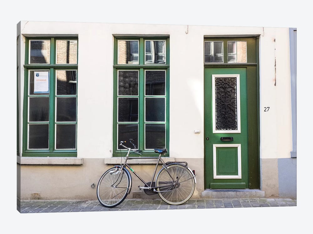 Belgium, Brugge. A bike against a brick wall in Bruges by Terry Eggers 1-piece Canvas Artwork