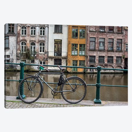 Bike along rail in the historic medieval city of Ghent Canvas Print #TEG39} by Terry Eggers Canvas Print