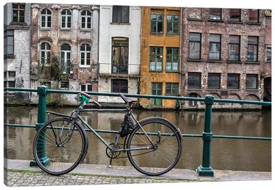 Bike along rail in the historic medieval city of Ghent Canvas Art Print - Belgium