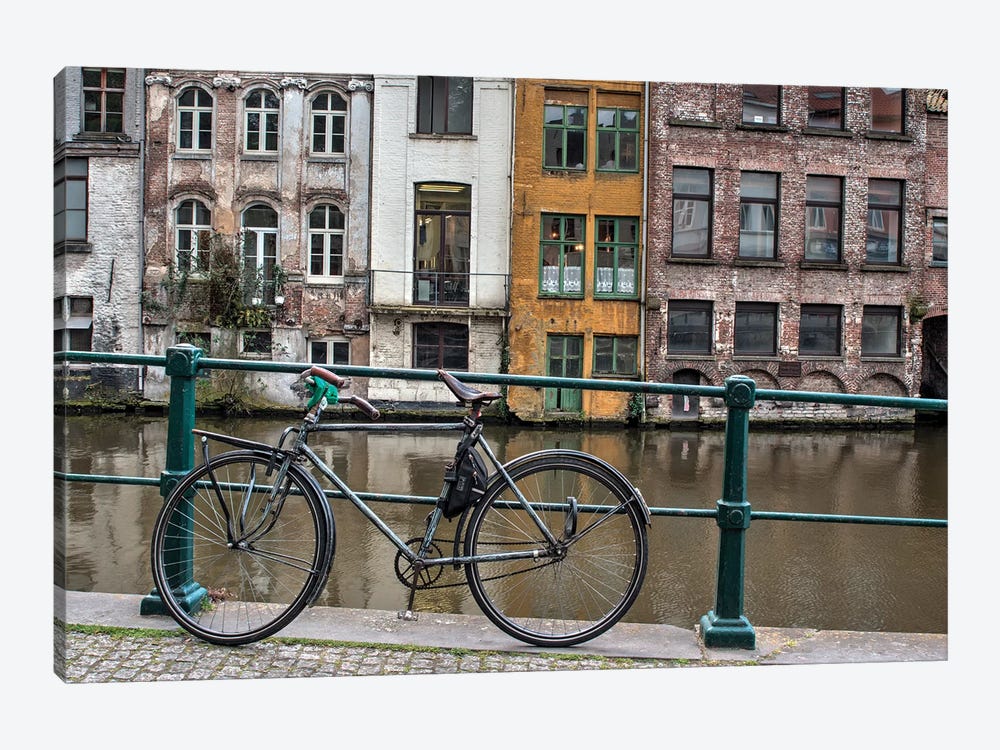 Bike along rail in the historic medieval city of Ghent by Terry Eggers 1-piece Art Print