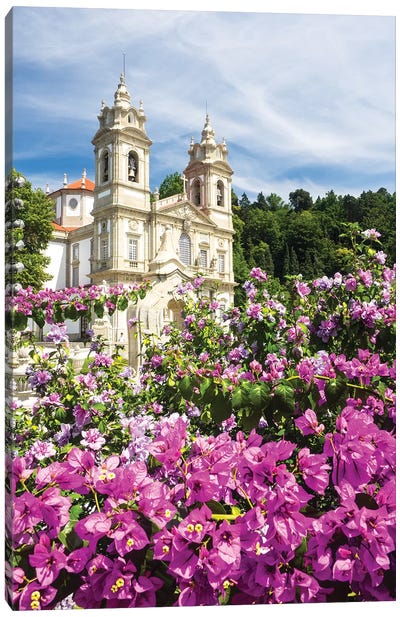 Bom Jesus do Monte complex with bright flowers Canvas Art Print