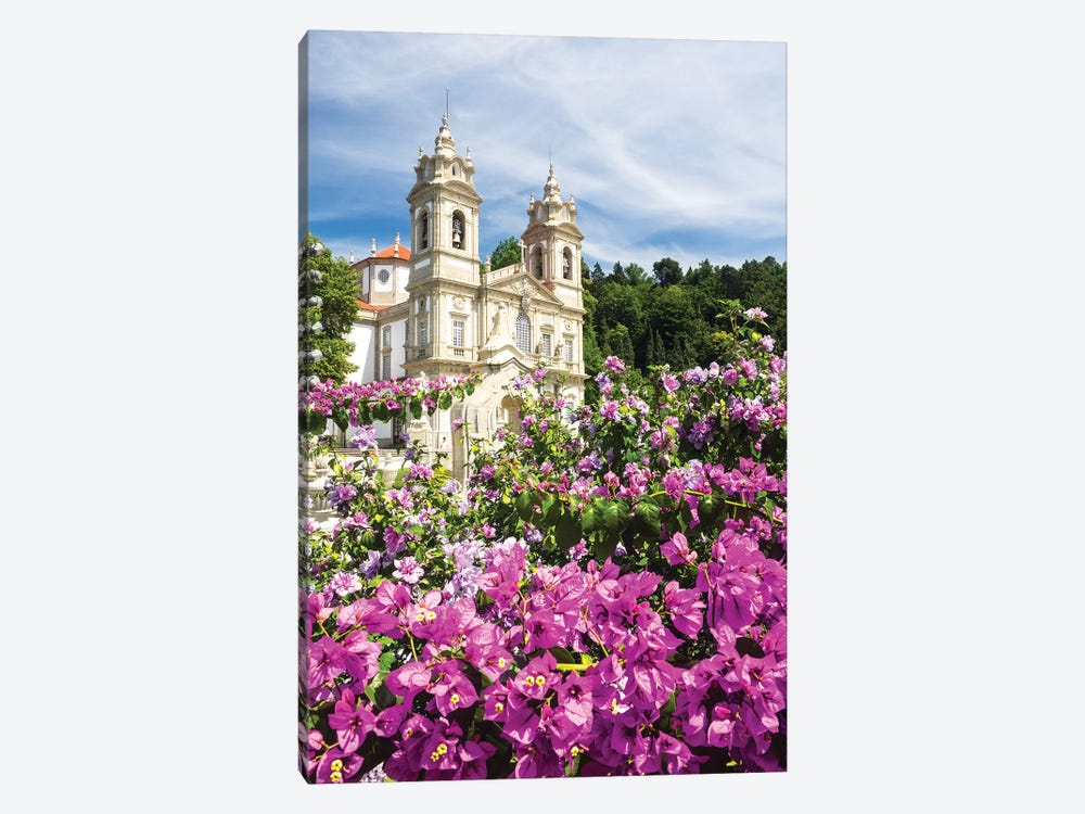 Bom Jesus do Monte complex with bright flowers by Terry Eggers 1-piece Canvas Wall Art