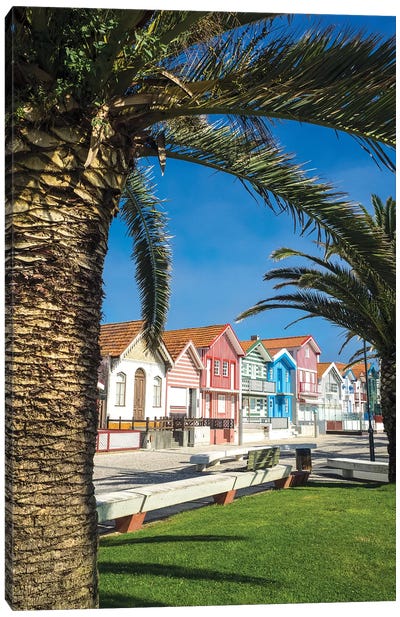Colorful houses in Palheiros, Costa Nova Canvas Art Print - Portugal Art