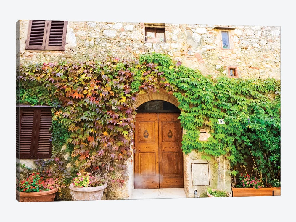 Typical house in Tuscan medieval village of Monteriggioni by Terry Eggers 1-piece Canvas Artwork
