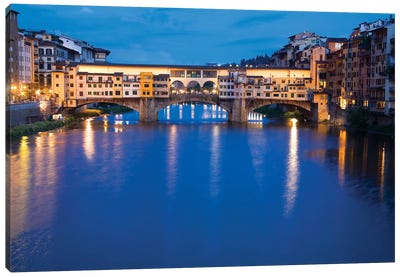 Ponte Vecchio At Night, Florence, Tuscany Region, Italy Canvas Art Print