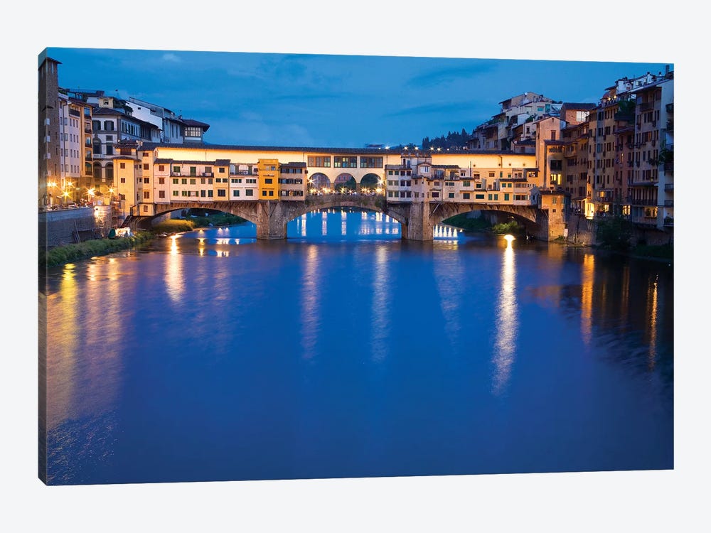 Ponte Vecchio At Night, Florence, Tuscany Region, Italy 1-piece Canvas Print