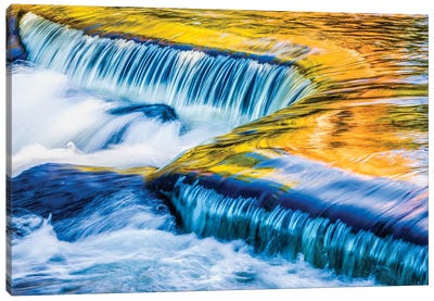 Michigan. Ottawa NF, smooth water reflecting fall foliage, Middle Branch of Ontonagon River Canvas Art Print