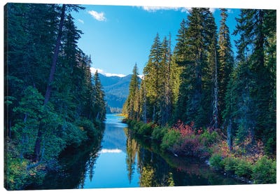 USA, Washington State. Cooper Lake in Central Washington. Cascade Mountains reflecting in calm waters. Canvas Art Print